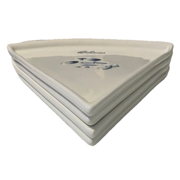 4 Pottery Barn Pizza Buono Stoneware Triangle Vegetable Pizza Slice Plates - Picture 2 of 16